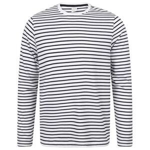 SF Unisex Adult Striped Long-Sleeved T-Shirt / White/Oxford Navy